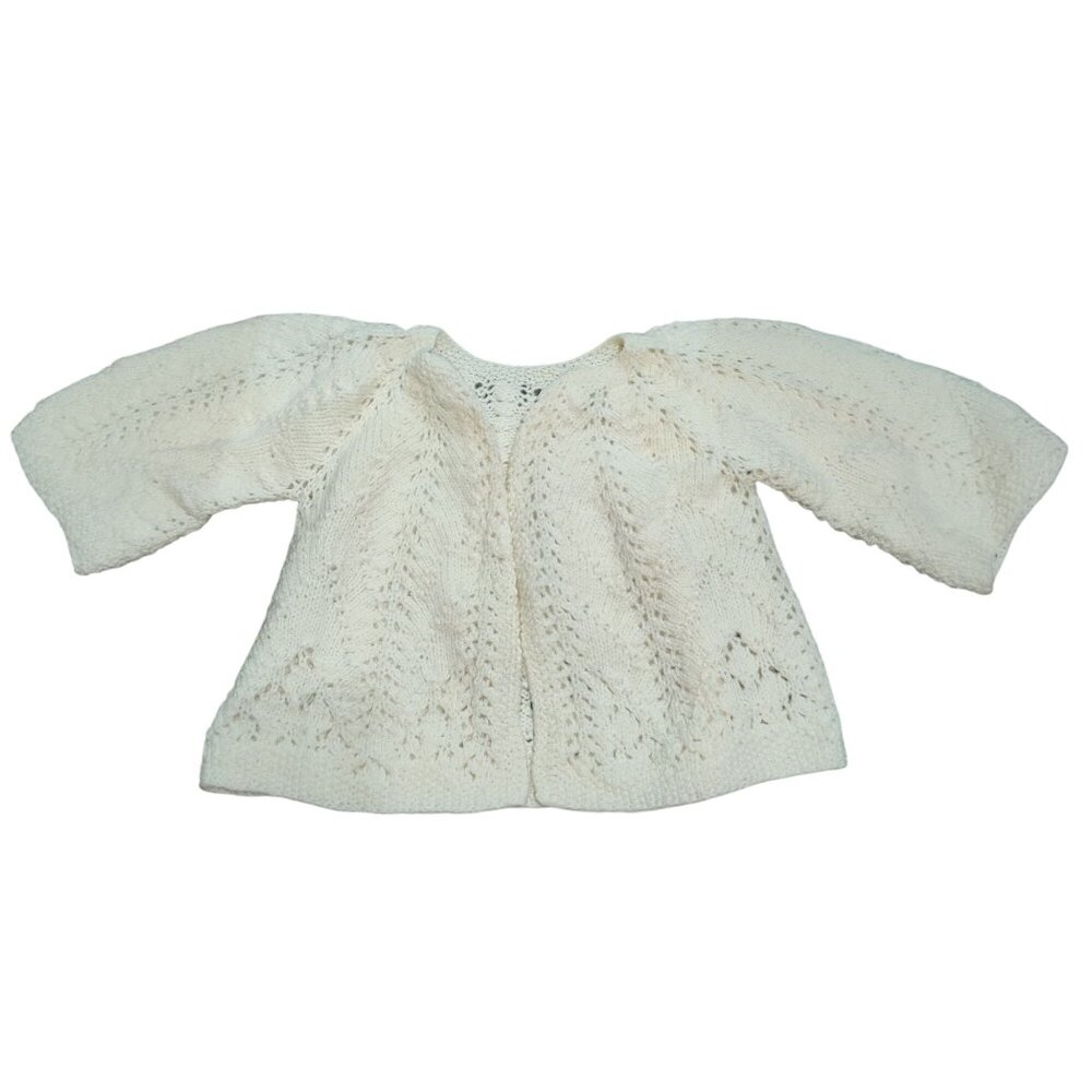 Handmade 12–18M Vintage Baby Cardigan Sweater Cream Open Knit Lightweight